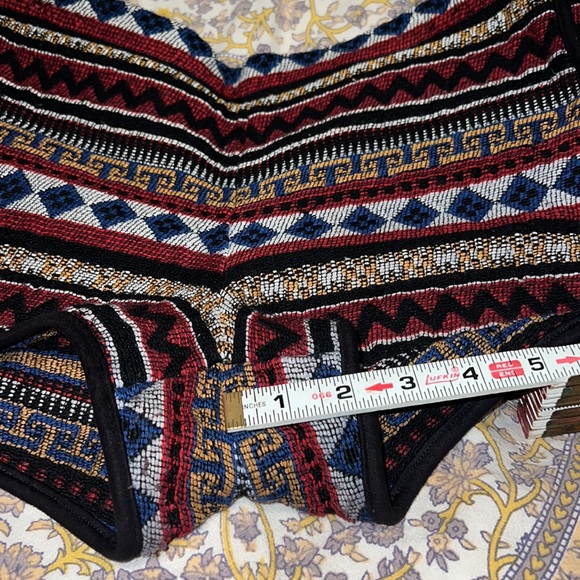 Paper Crane Tapestry Woven Fabric Bohemian Shorts with Corset Lacing and Tassels - Picture 7 of 8
